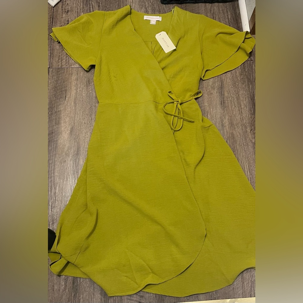 Monteau Chartreuse Wrap Midi Dress